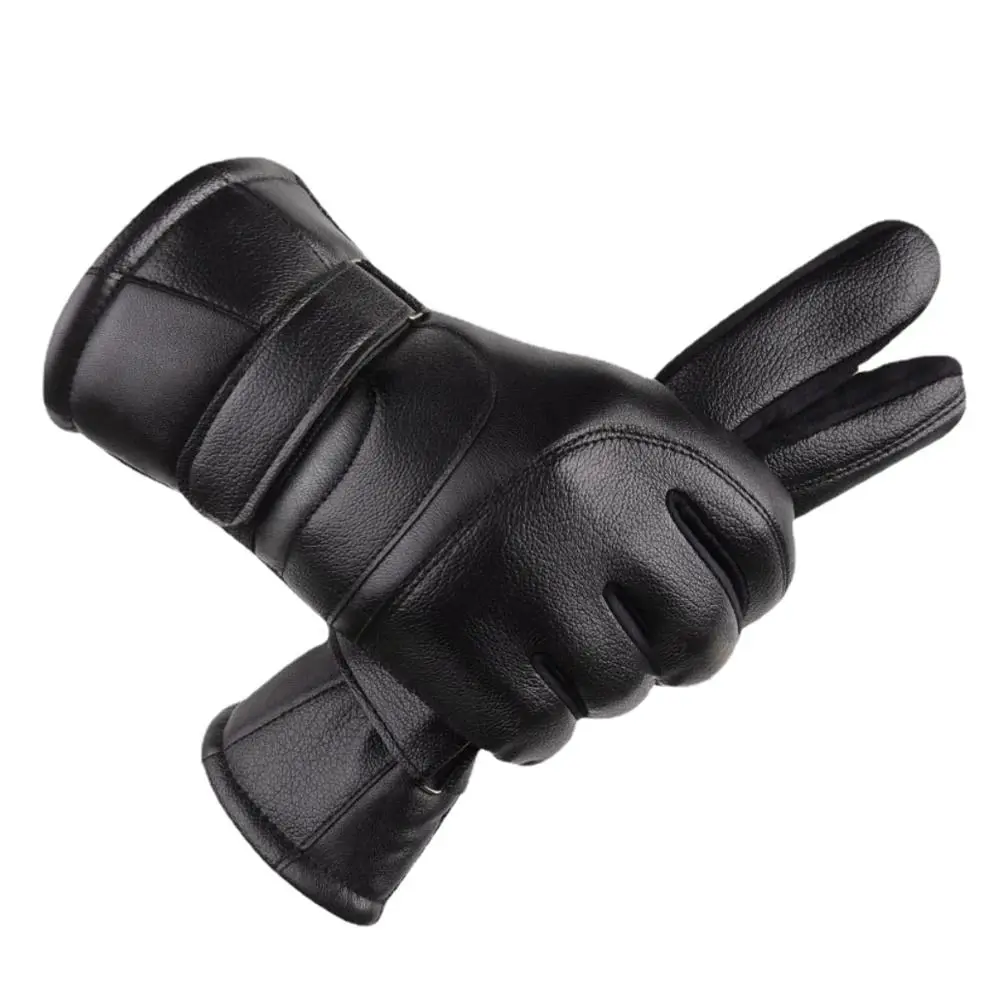 Guantes de cuero polar para otoño e invierno con pantalla táctil, manoplas cálidas peludas, manoplas gruesas de felpa con dedos completos - imagen 2