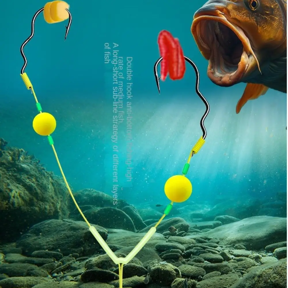 3 uds doble gancho aparejos de pesca para el cabello gancho Anti suspensión inferior anzuelo de pesca de carpa equipo listo aparejos de pesca de carpa señuelo de pesca - imagen 4