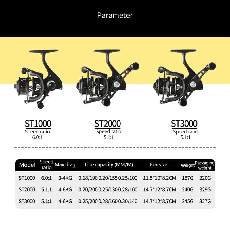 DEUKIO-carrete de pesca de carbono, bobina pequeña ST1000/2000/3000 Series 8 + 1 BB, arrastre máximo 6kg, lanzamiento de agua dulce y Marina - imagen 2