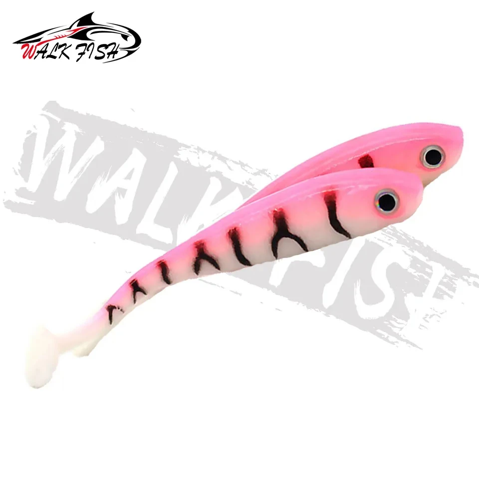 WALK FISH 5 uds 7cm 2,1g cola en T Rockvibe cebo suave Artificial 3D ojo de pez gusano Wobbler cebo para Jig Head señuelo de pesca depredador - imagen 3