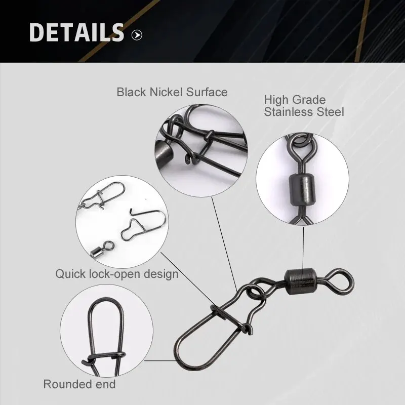 20 unids/lote conector de pesca giratorios Pin de enclavamiento Snap giratorio de acero inoxidable señuelo para anzuelo accesorios de pesca - imagen 3