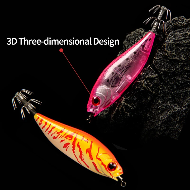 RUKE-señuelo de madera para pesca de camarones, anzuelos de calamar, 4/5, 5g, 50/55mm, revestimiento UV, pulpo, sepia, camarones, Jigging, 1 ud. - imagen 4