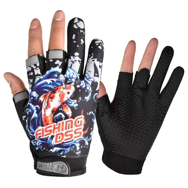 Guantes de pesca para hombre y mujer, protección Universal para pesca, guantes antideslizantes con tres dedos, guantes de pesca con medio dedo para exteriores - imagen 4