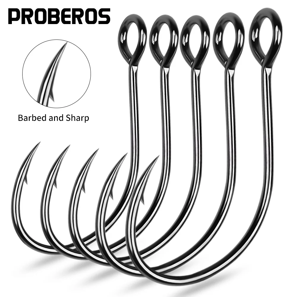 PROBEROS 100uds2 # -10 # Gancho individual de acero con alto contenido de carbono, mango largo ultraafilado con púas para pesca en agua dulce de carpa lubina