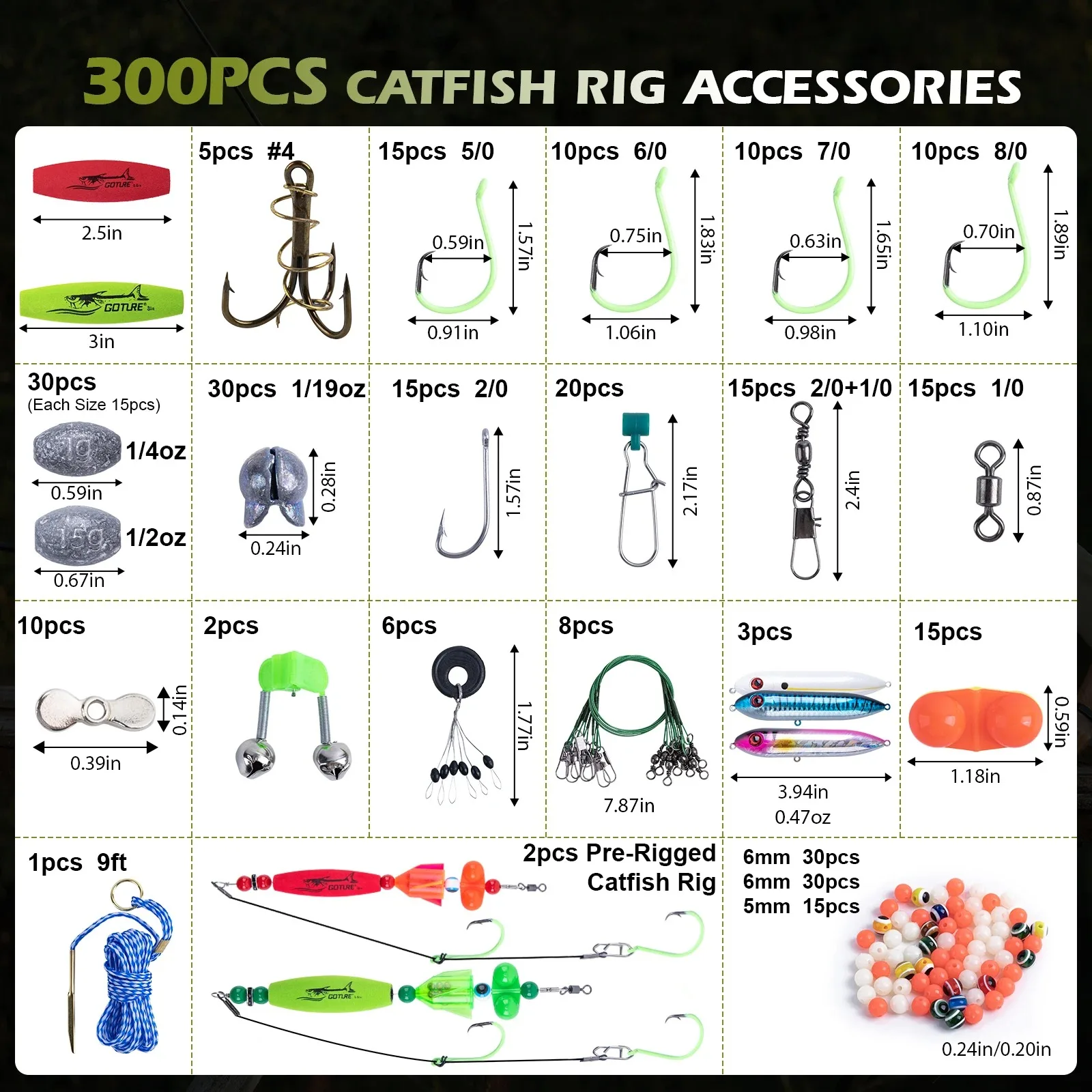 Goture kit de pesca portátil para bagre con flotadores y plomos - imagen 2