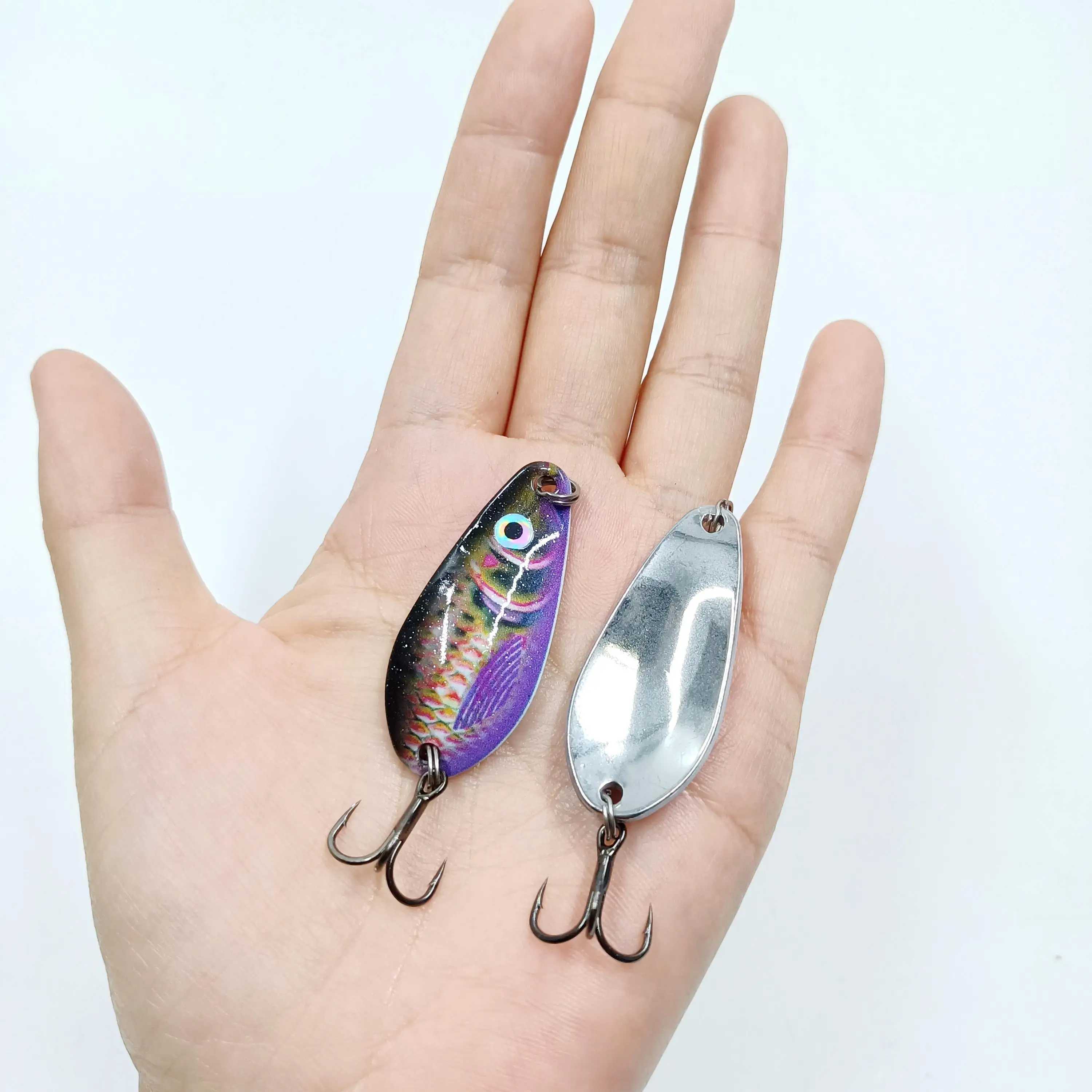 DUODUOYU, 1 Uds., cuchara para trucha con estampado 3D, señuelo de pesca de 10g/45mm, cebo Artificial Vib Metal JIG, señuelo para cuchara de pesca para trucha, perca, Lucio - imagen 4