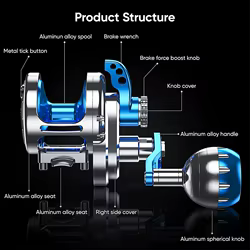 Carrete de pesca giratorio, aleación de aluminio, ligero, portátil, carrete de mano, equipo de pesca compacto para agua dulce y salada