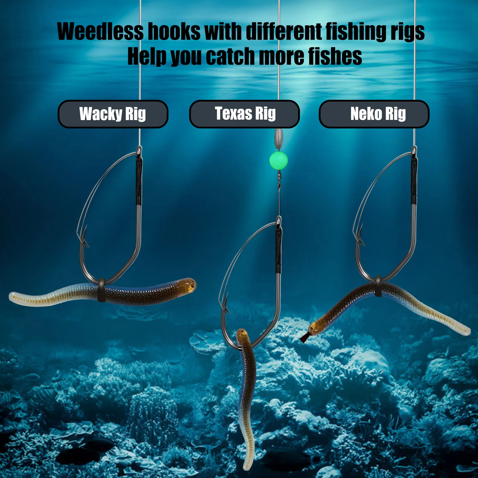Anzuelos Weedless para Texas Rig y Lubina con curva en V - imagen 4
