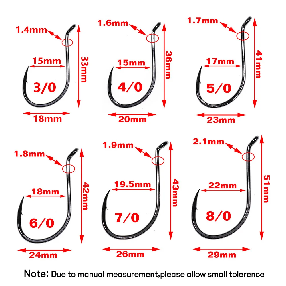 100 Uds. Anzuelos de pescado de compensación fuertes, anzuelo de pico de pulpo de acero rico en carbono, anzuelo de pesca de agua salada para pargo de lubina 3/0 5/0 6/0 7/0 8/0 - imagen 5