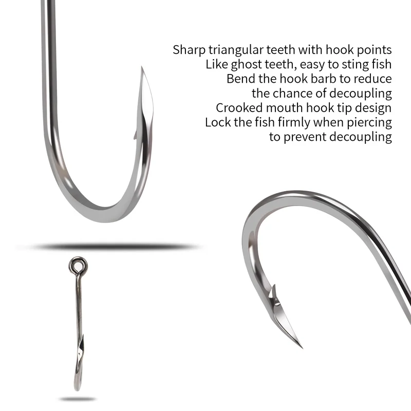 Anzuelos ZYZ Chinu de 4 a 12 unids/bolsa, 13 tamaños, punta de gancho compensada con dientes triangulares afilados, anzuelos CHINU de Color primario con púas - imagen 2