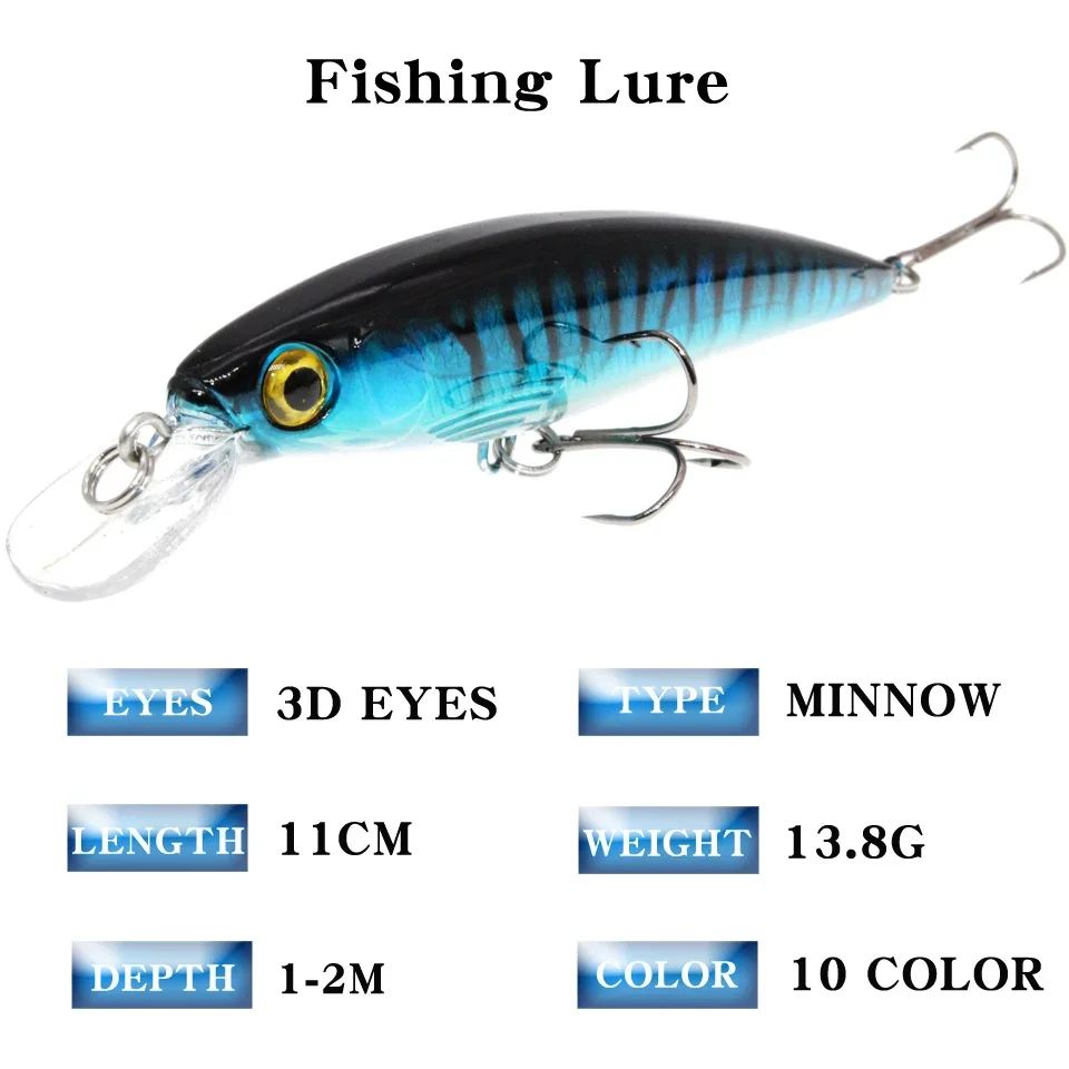 LEOSPORT-señuelo de pesca de pececillos flotantes, cebo Artificial duro láser, ojos 3D, 11cm, 13,4g, Wobblers, Crankbait, Minnows, 1 piezas - imagen 2