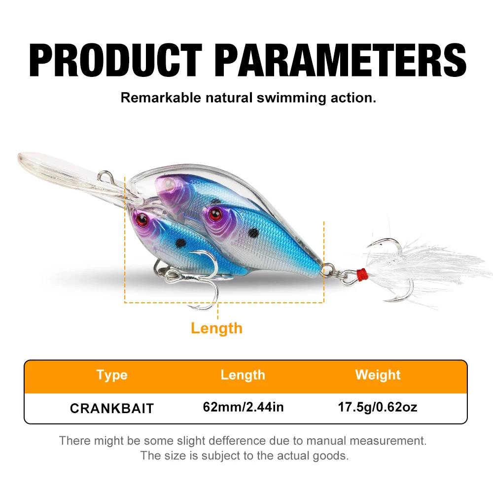 THORFORCE-señuelo de pesca Crankbait, 62mm, 17,5g, manivelas, Wobblers, curricán, cebo Artificial duro, Lucio, lubina, perca - imagen 2