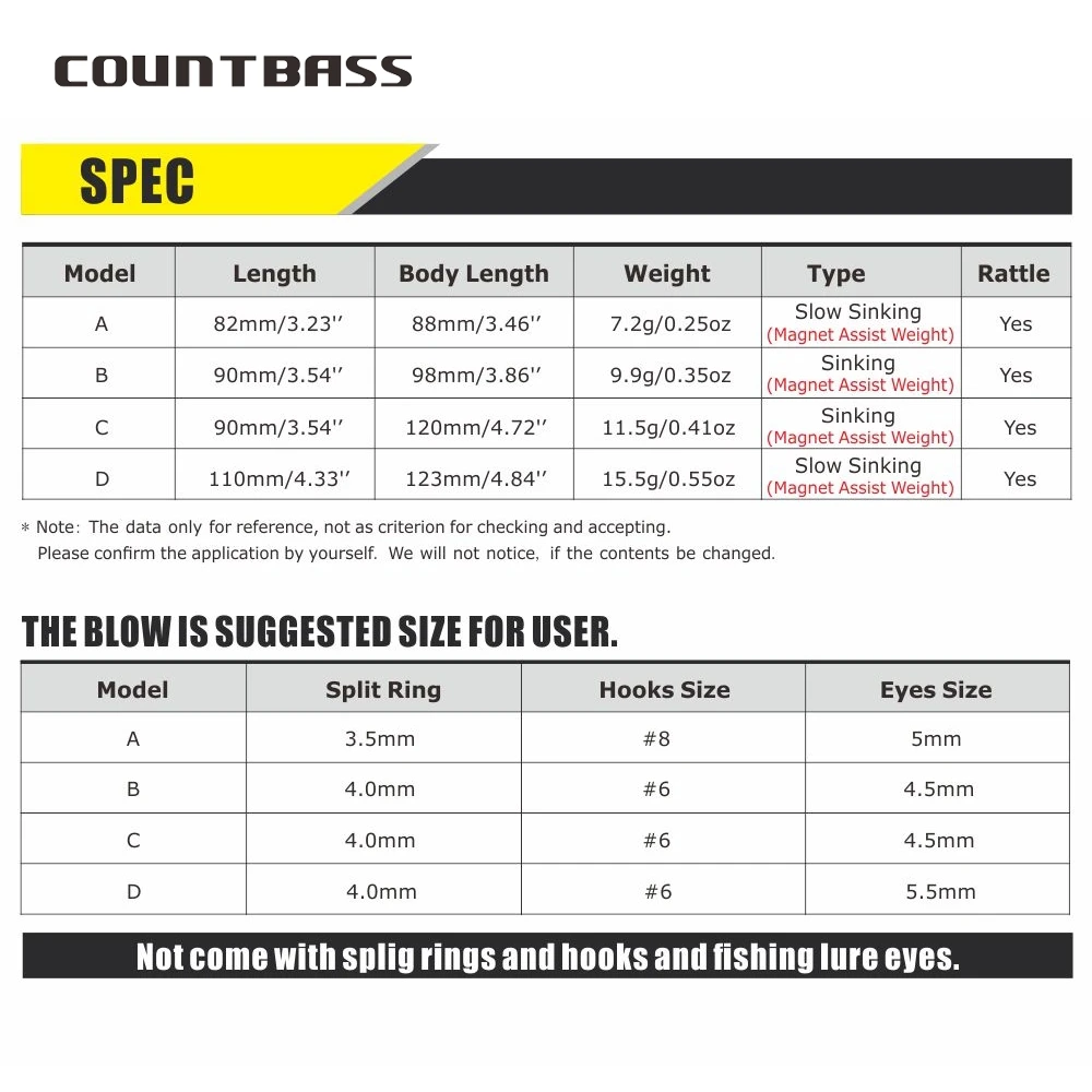 Countbass-señuelos duros en blanco que se hunden, sistema magnético, 80mm/3,2 ", 90mm/3,5", 110mm/4,3 ", cebo de pesca sin pintar, Wobblers de pececillo, 10 Uds. - imagen 4