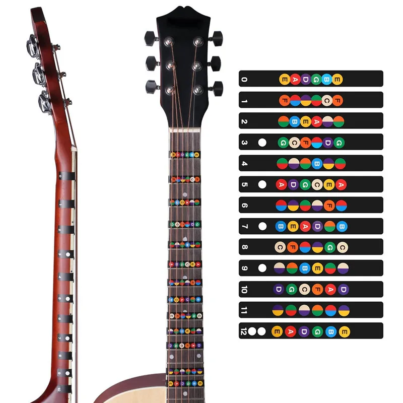 Pegatinas de escala de guitarra eléctrica, pegatinas de autoentrenantes para diapasón de bajo, Tutoriales de teoría musical, accesorios para guitarra, 1 ud. - imagen 2