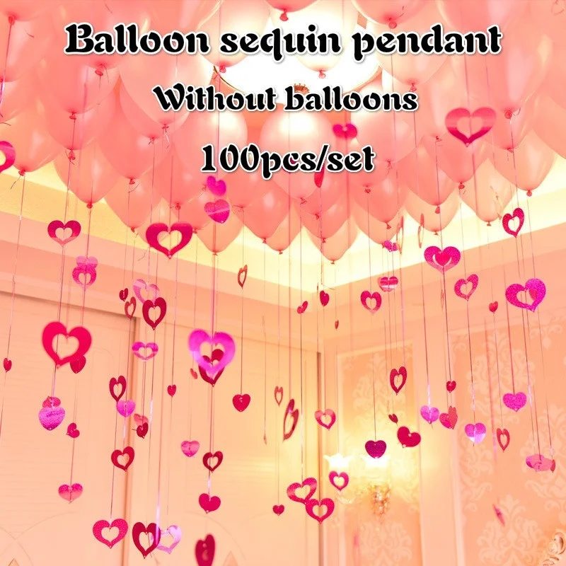Juego de globos y colgantes de hilo, lentejuelas huecas en forma de corazón, decoración de boda, guirnalda de papel para fiesta de cumpleaños, 100 unidades - imagen 3