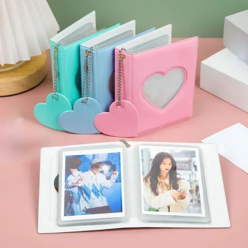 Álbum de fotos con forma de amor, portátil, para el hogar, bonito soporte para sesión fotográfica hueca de Color sólido de 3 pulgadas, tarjetas colgantes de corazón, álbum de libros para coleccionar - imagen 3