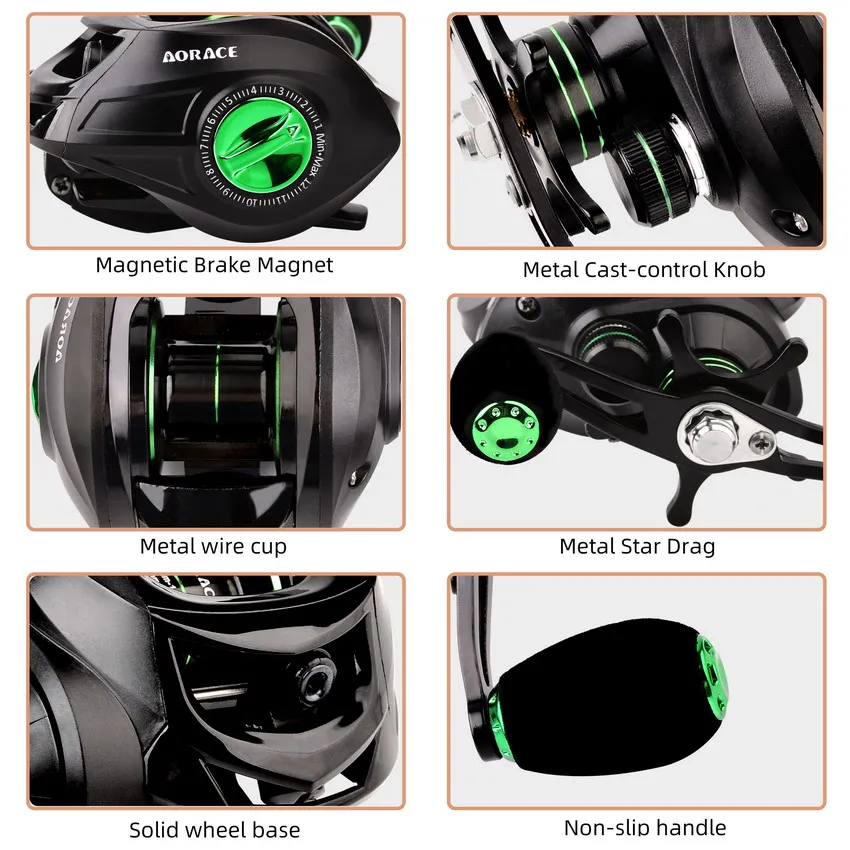 Carrete de pesca de arrastre Baitcasting máximo de 8KG, relación de velocidad 7,2: 1, freno magnético de alta velocidad, rueda de pesca de fundición - imagen 5