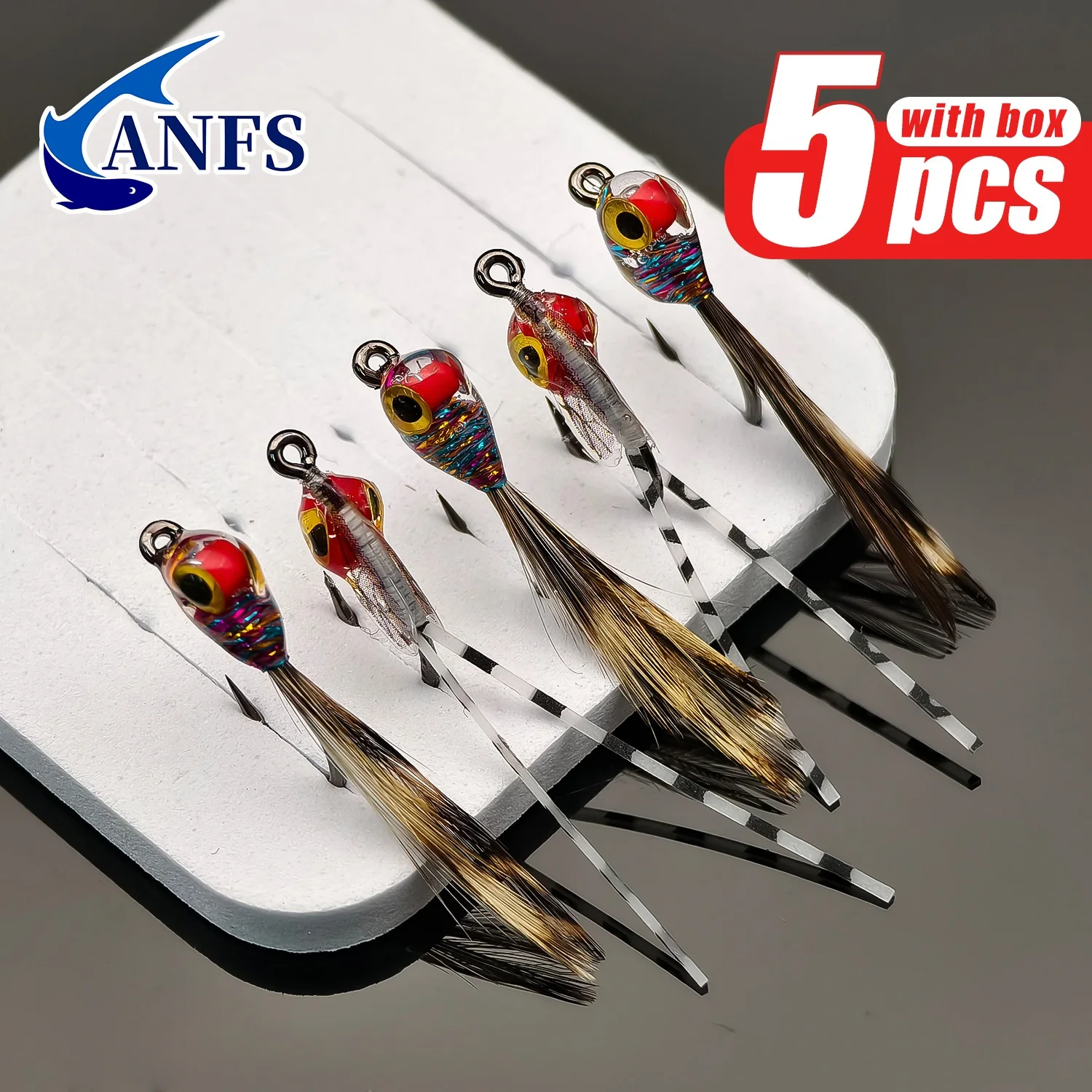 ANFS 5 señuelos para moscas de peces con cebo de trucha, diseño realista mezclado para pesca en agua dulce y salada