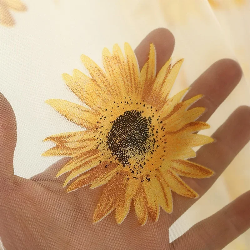 Cortinas de tul de girasol para sala de estar, dormitorio, cocina, paneles de ventana, cortinas de gasa transparente, decoración del hogar de 100x200cm - imagen 2
