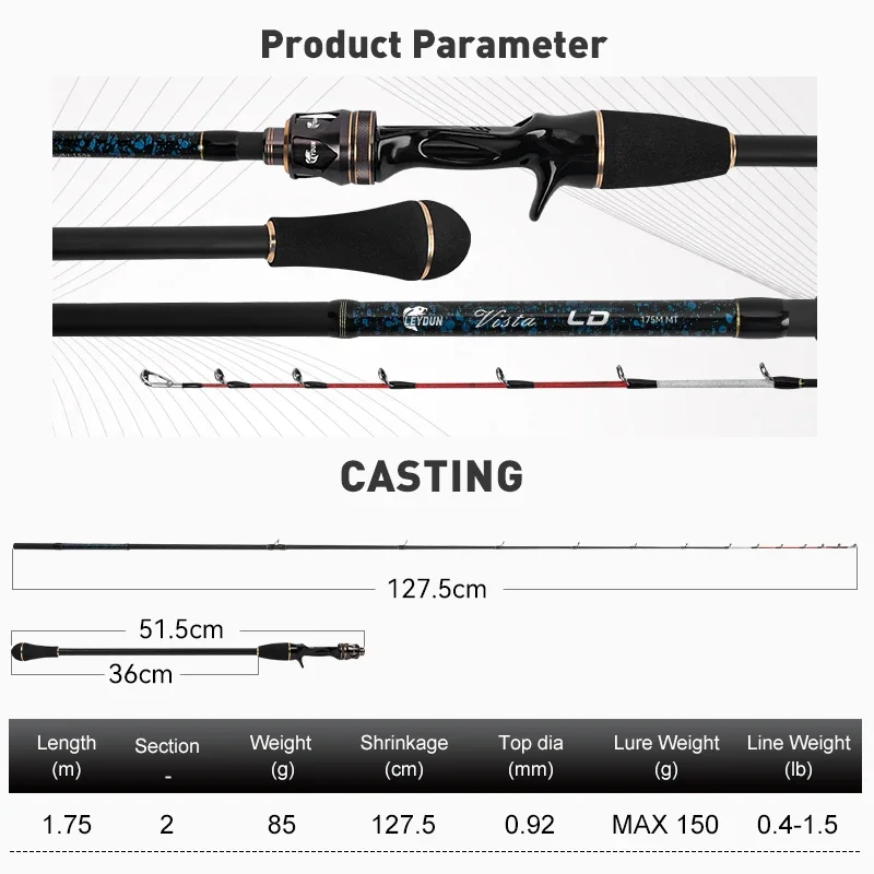 LEYDUN Vista LD 175cm Tako Egitaco pulpo barco cañas de pescar punta de Tianium sepia pesca fundición calamar barco pesca Webfoot - imagen 2