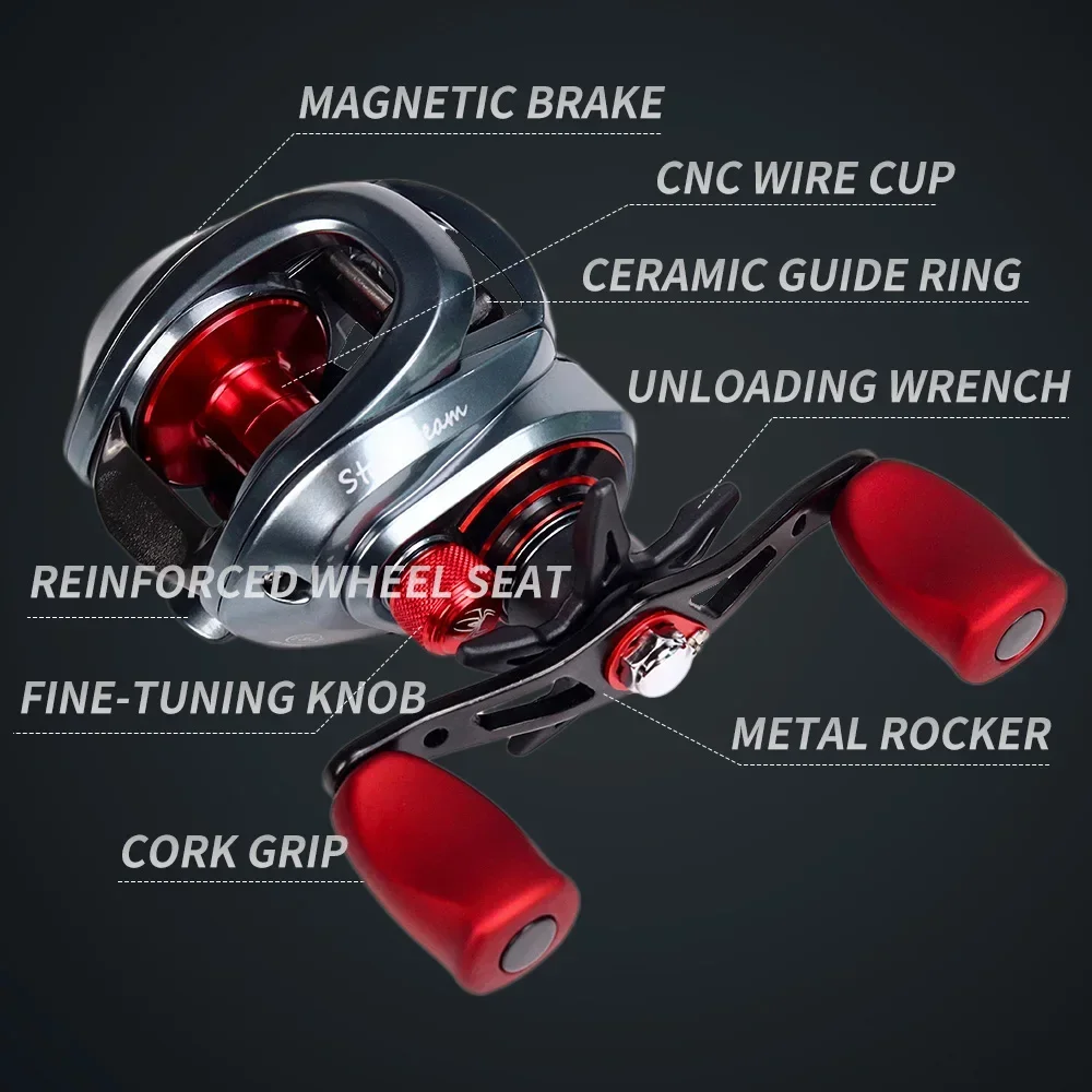 JOSBY-carrete de Baitcasting para mano izquierda y derecha, arrastre máximo de 8KG, relación de engranaje SS200, 7,3: 1, rueda de fundición de agua dulce y salada de alta velocidad - imagen 2