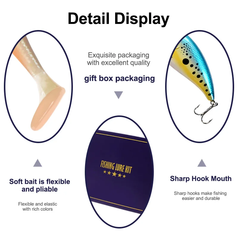 JSFUN-Juego de Señuelos de Pesca, 15 Uds., Combo completo, señuelos duros suaves, anzuelos de cebos de Metal, conjunto con caja de regalo para amantes de la pesca - imagen 4