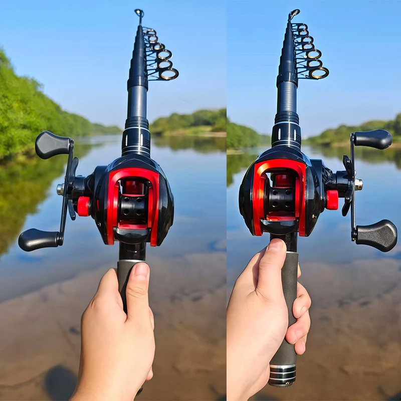 Caña de pescar de mar corta portátil telescópica y carrete Combo 7,2: 1 relación de engranaje rueda de Baitcasting caña de surf de viaje giratoria - imagen 2