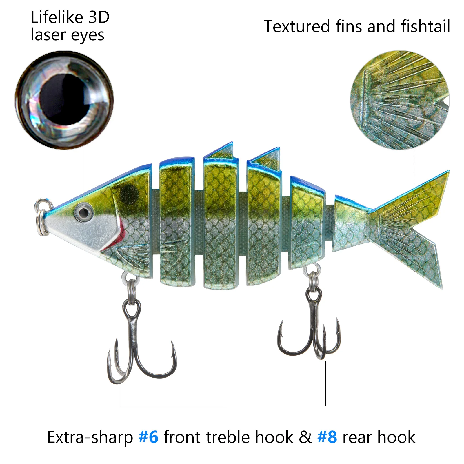 BASSDASH Swimbait de hueso señuelo de pesca duro multiarticulado para lubina trucha Bluegill Pike con segmentos de corte en ángulo 3,7 pulgadas/0,66 oz - imagen 5