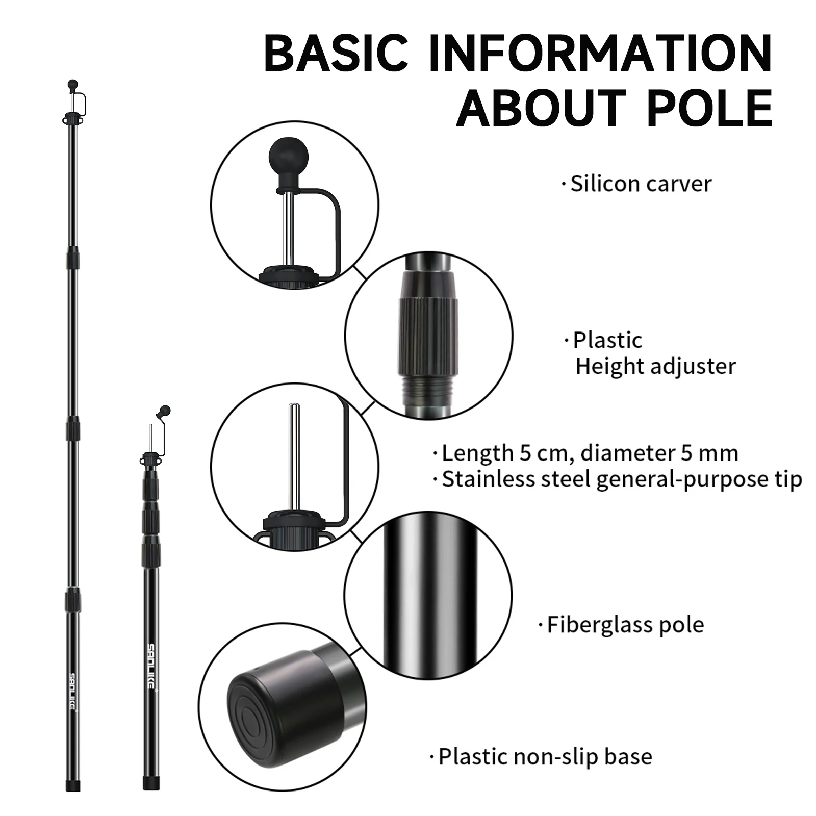 SANLIKE 2,5 m 2 uds postes retráctiles de fibra de vidrio para tienda portátil resistente a la corrosión para toldo de Camping lona herramientas al aire libre - imagen 3