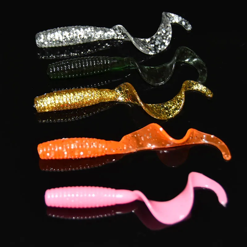 Señuelo de gusanos rizados para pesca, cebo suave CT60 de 60mm y 1,8g, Wobblers, cebo Artificial de silicona con olor a Camarón, señuelo para carpa y lubina, 20 piezas - imagen 4