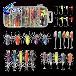 ANFS 28 Uds Kit de señuelos blandos-cebos artificiales realistas diseño surtido con anzuelo de pesca colorido, regalo de señuelo de pesca para pescador