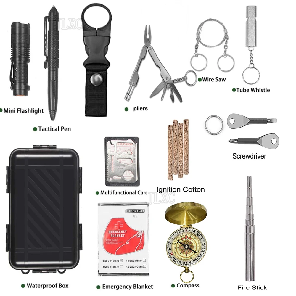 Kit de supervivencia multifunción para aventuras al aire libre, botiquín de primeros auxilios de emergencia SOS, herramienta de supervivencia para viajes, Camping, senderismo, caja de herramientas de caza - imagen 2