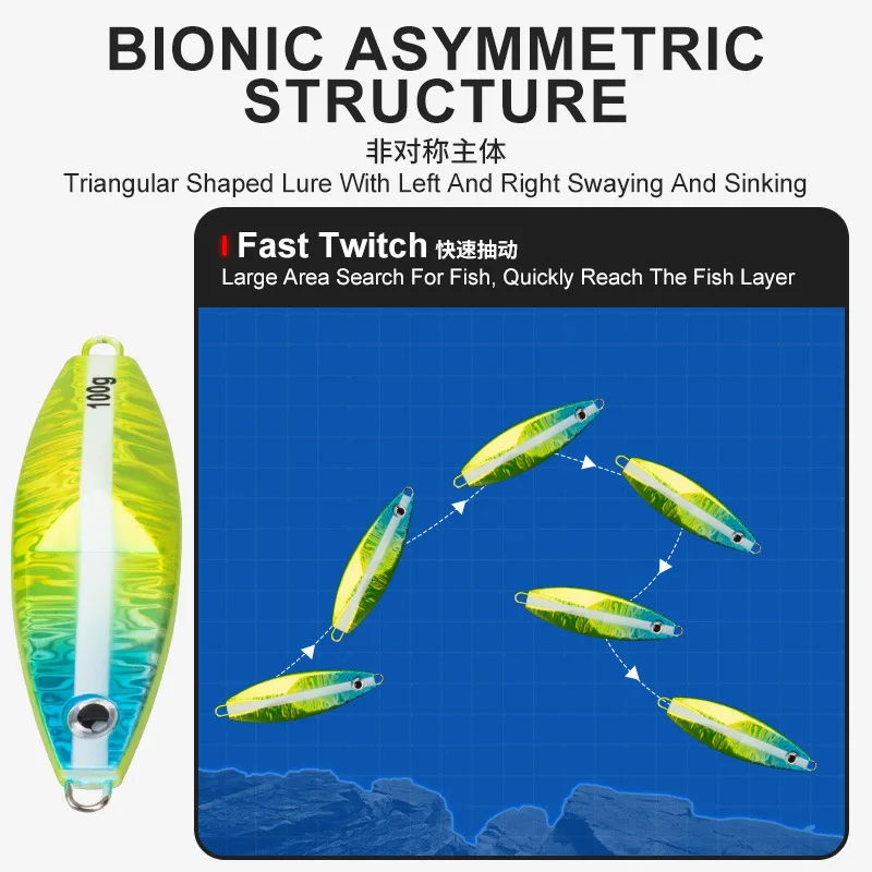 1 unidad 80g100g UV luminoso hundimiento caída Jigging señuelo cebo duro plantilla de Metal lento señuelo de pesca aparejos de pesca pesca señuelo de pesca - imagen 5