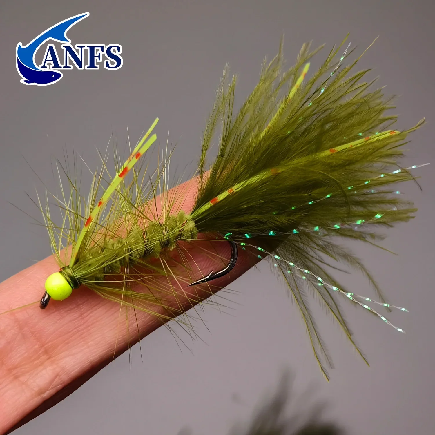 ANFS 3 uds/6 uds insecto lanoso con cuentas de Metal, serpentinas de oliva mosca para pesca de trucha, salmón, Lucio y lubina-señuelos de pesca con mosca con rayón - imagen 3