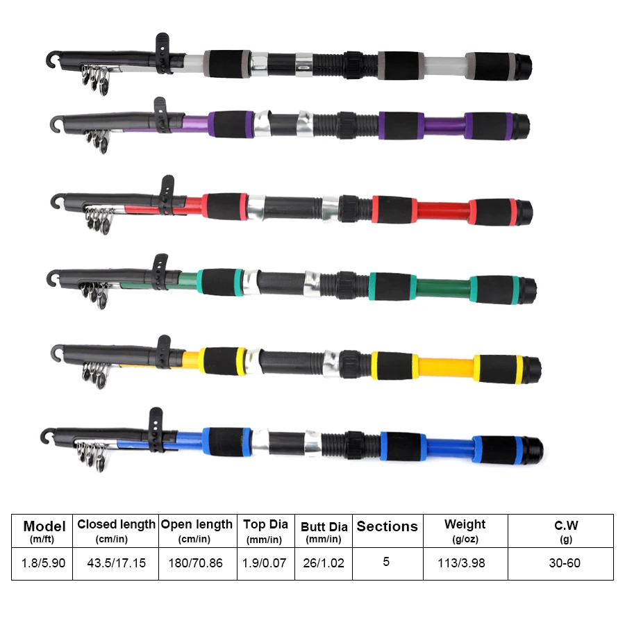 FTK-carrete de caña de pescar giratorio portátil, Kits completos de fibra de carbono, rueda de caña de carpa, accesorio de viaje, 1,8 M - imagen 2