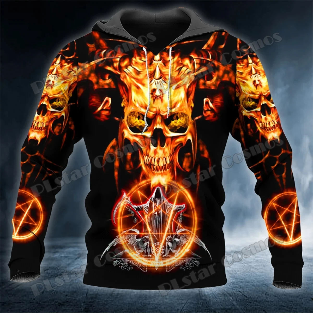 Grim Reaper apuntando a ti en la oscuridad calavera de la muerte personalizado 3D impreso sudaderas con capucha de los hombres otoño Unisex Casual Sudadera con capucha QDY74 - imagen 5
