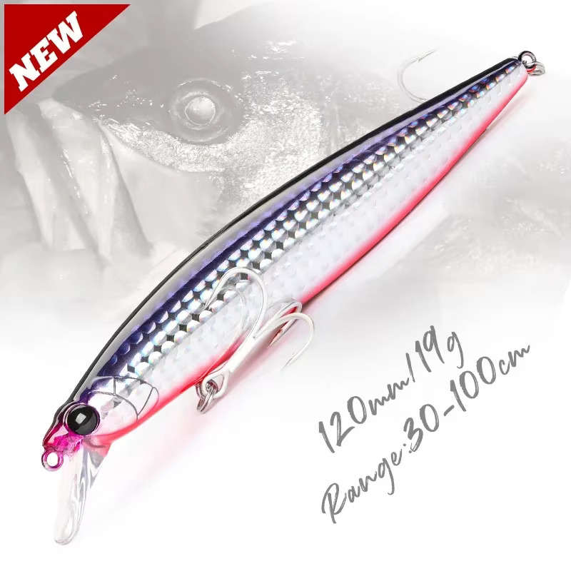 TSURINOYA-señuelo de Pesca de Mar, cebo Artificial ultralargo de fundición 120F, flotante, para agua salada, Minnow STINGER, 120mm, 19g - imagen 3