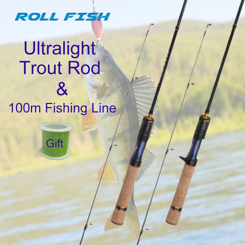 ROLLFISH-caña de pescar ultraligera para trucha, punta de alta sensibilidad para Panfish, tejido cruzado, tela de fibra de carbono, envío de hilo de pescar de PE de 100M - imagen 2