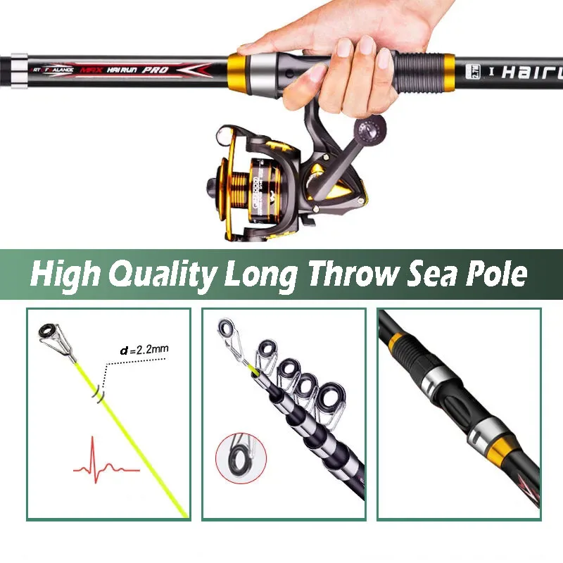 Caña de pescar giratoria de largo alcance ultrapura, 2,1-3,6 M, carpa cabezona, juego de carretes de caña de pescar de mar, caña de surf de viaje - imagen 2