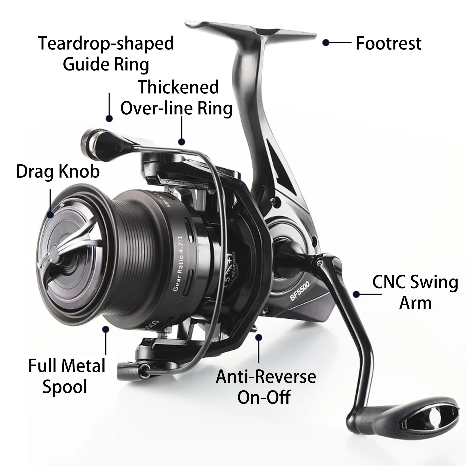 Carrete de pesca con rodamientos de bolas 5 + 1, carrete de Metal, eje principal de acero inoxidable, carrete de engranaje 4,7:1, carrete de pesca de acero inoxidable - imagen 3