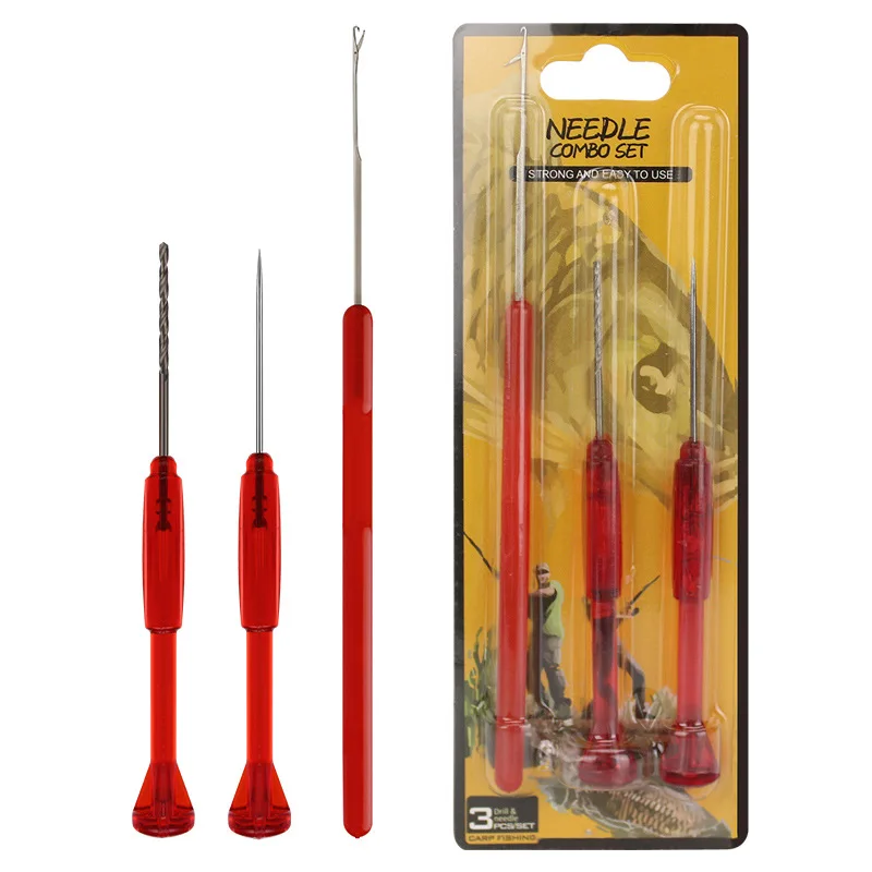 Juego de ganchillo para línea de pesca, aguja de anzuelo, gancho de tracción, taladro de perforación, herramienta de pesca, 3 piezas - imagen 3