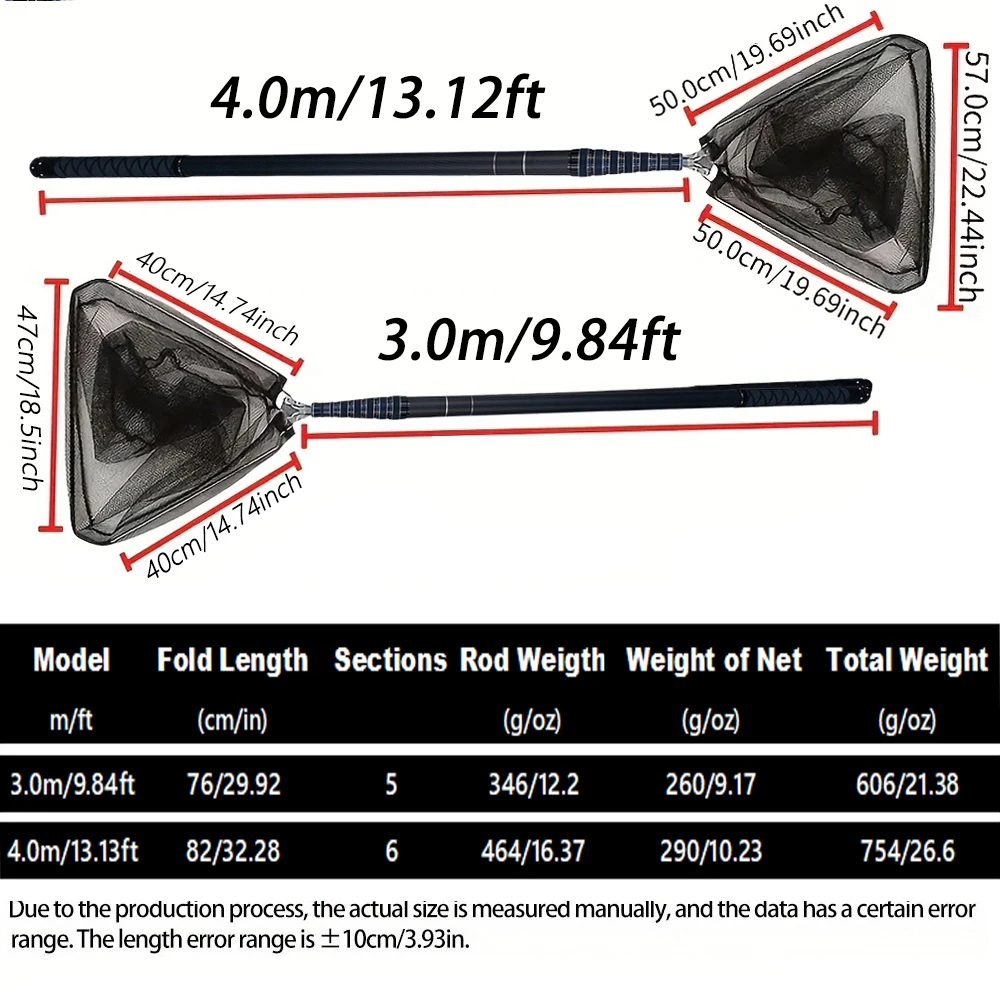 Triangular Collapsible Fishing Net Carbon Wear Resistance Fishing Landing Net Shrimp Cage Nylon Mesh Catch Fish Trap 3.0m/4.0m - imagen 4