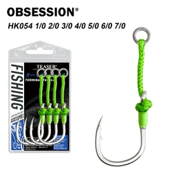 OBSESSION HK054 4 unids/bolsa asistencia pesca en el mar plantilla lenta anzuelos individuales 1/0-7/0 gancho individual de acero rico en carbono para agua salada