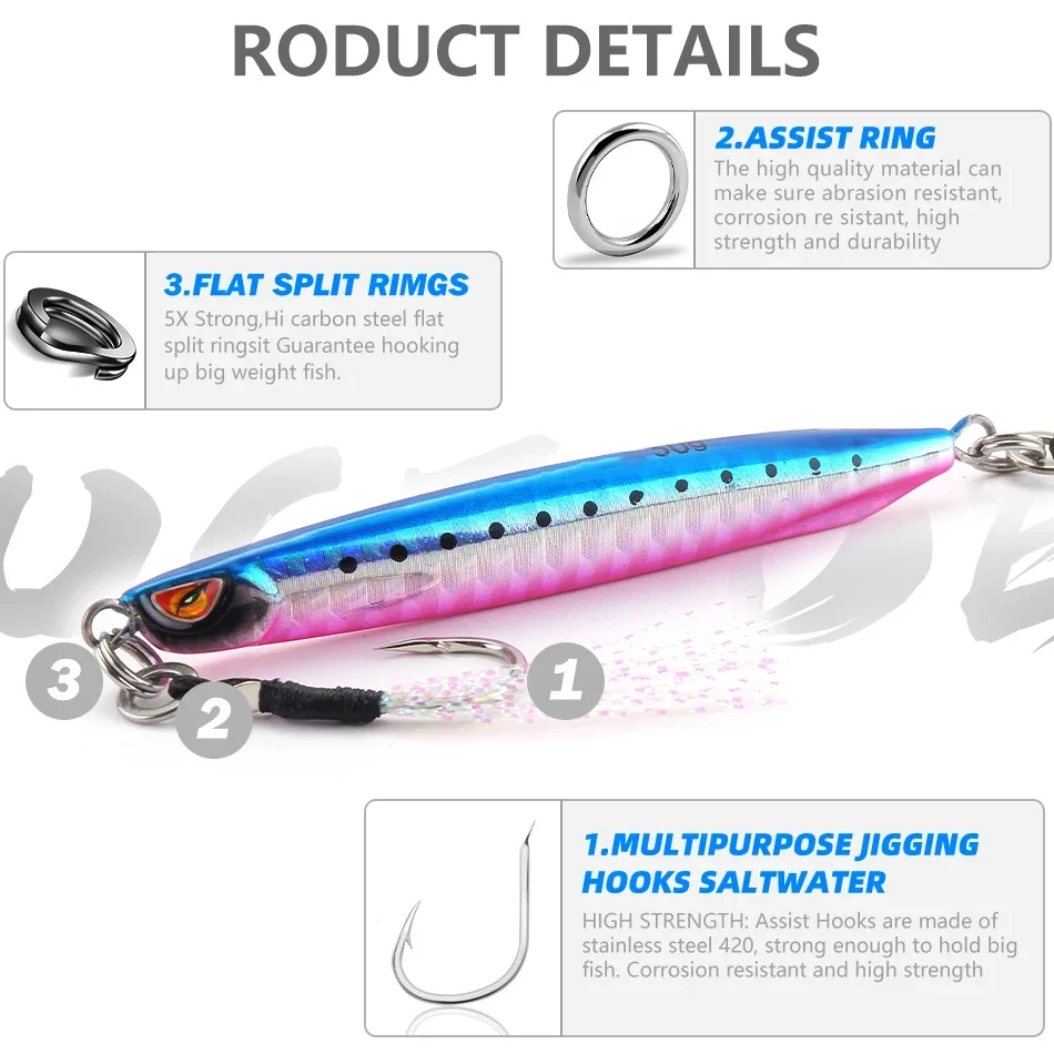 MOOKZZ nuevo llega velocidad Jinging 20g 30g 40g 60g 80g pesca en barco de aguas profundas deslizador de sardina Jigging - imagen 5