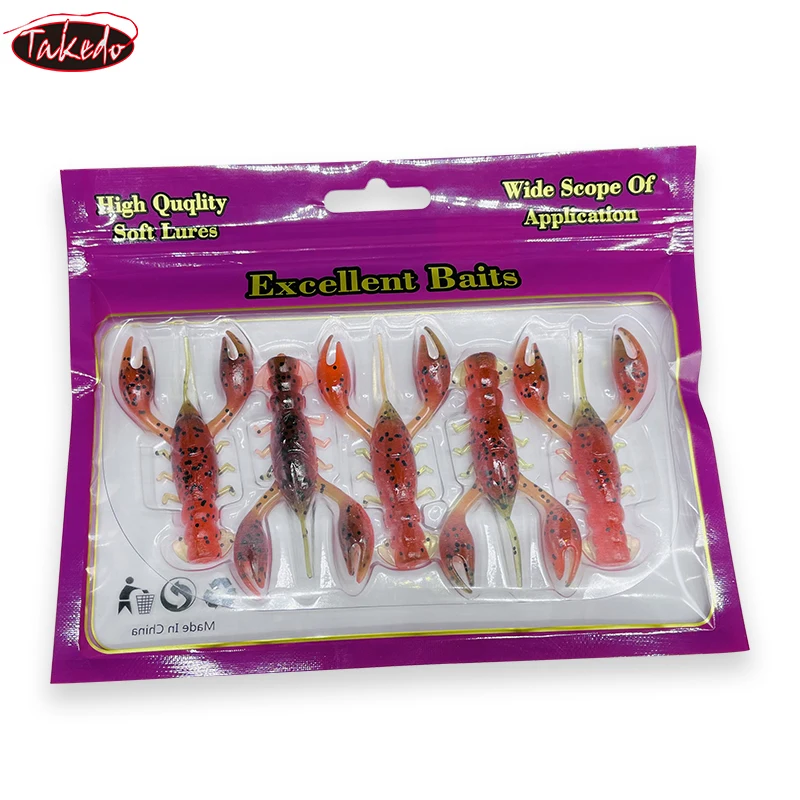 TAKEDO 5 uds 6CM 4G cebos de langosta artificiales TPR Señuelos de Pesca cebo suave flotante señuelo de camarón para Tilapia cabeza de serpiente pez mandarín - imagen 5