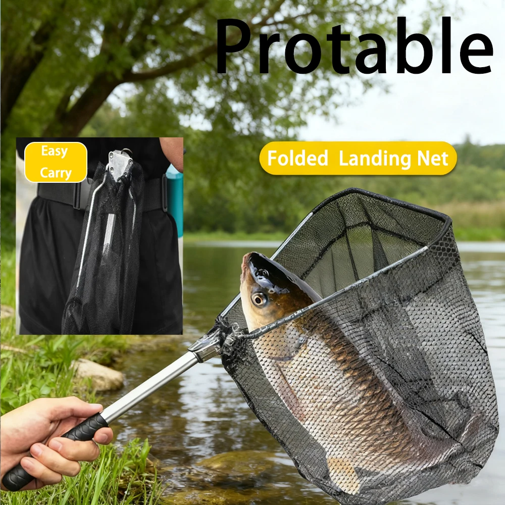 Red de aterrizaje de pesca de nailon de 50cm, caña de pescar retráctil de aleación de aluminio, trampa de red, herramientas de aparejos de red de mano plegables portátiles - imagen 2