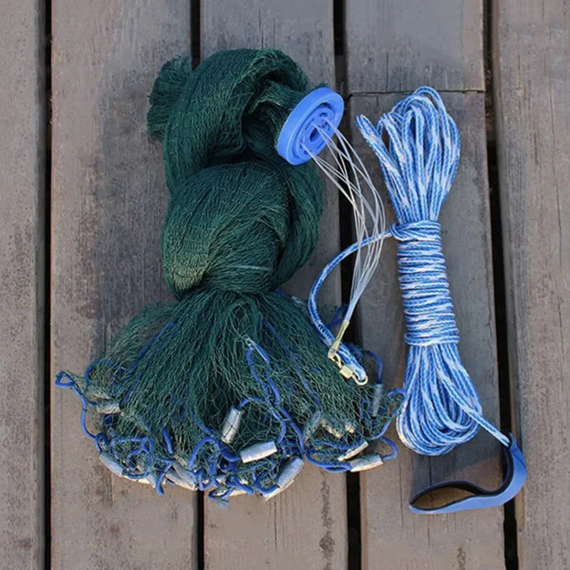 Lawaia Redes fundidas a mano, cable trenzado verde, red de pesca con colgante de hierro, red de pesca al aire libre para hombres, líneas duraderas - imagen 2