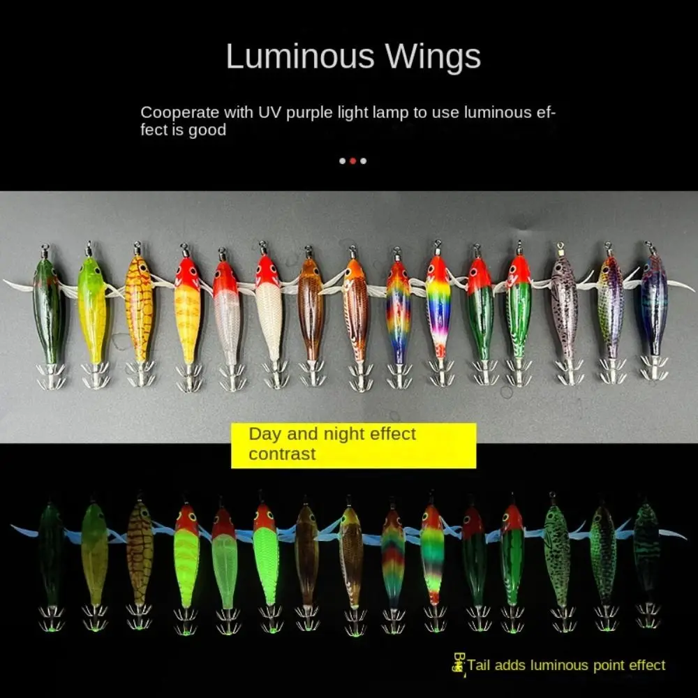 Señuelo de pesca de calamar de 80mm, 5,7g, anzuelo de calamar Artificial, plantillas de madera noctilucente, Spinnerbait, pesca en el mar - imagen 2