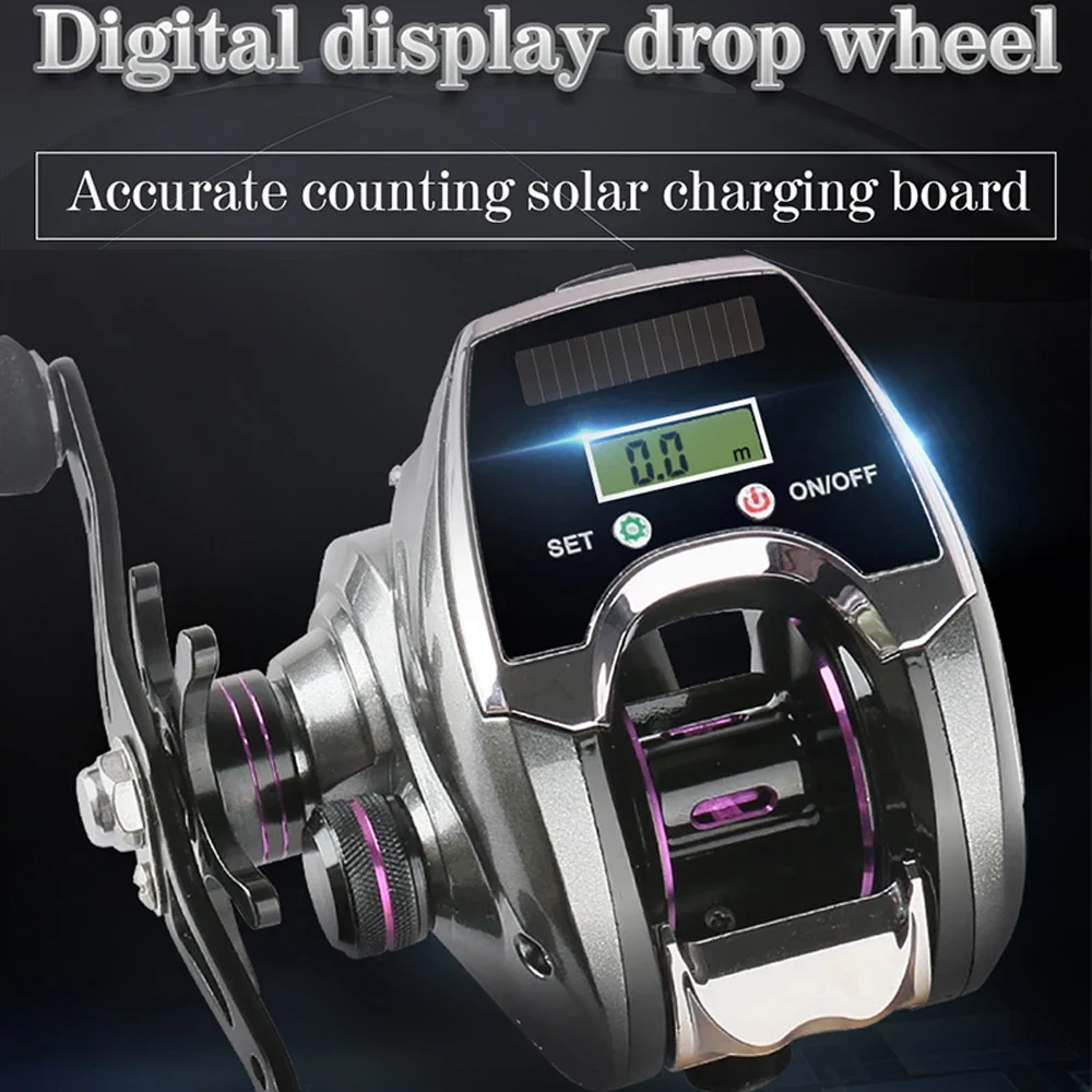 Carrete de Baitcasting 6 + 1BB, relación 8,0:1, pantalla Digital con contador de línea, sistema de carga Solar, aparejos de rueda de pesca de mar de alta velocidad - imagen 4