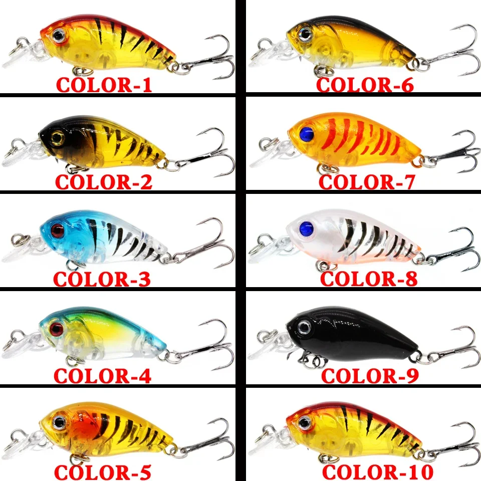 LEOSPORT-señuelo de pesca Crankbait, anzuelos triples, ojos 3D, aparejos de pesca, 1 piezas, 4,5 CM/4G - imagen 4